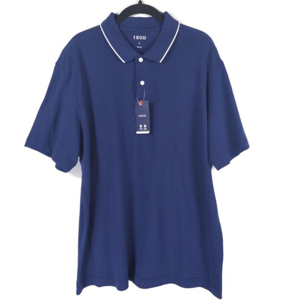 NWT IZOD MEDIEVAL BLUE SS SLD TIPD PIQ POLO Shirt INDIA MADE Cotton Size LARGE - Picture 2 of 10